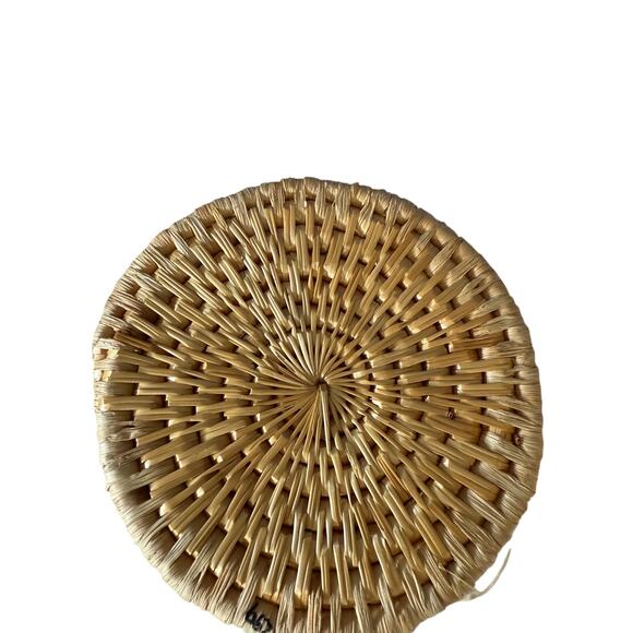 Vintage Handmade Hand Woven Weave Large Basket Bowl Round Tan 9.5 x 4" - Picture 8 of 13